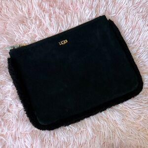 UGG Black Suede and Fur Clutch (Large)
